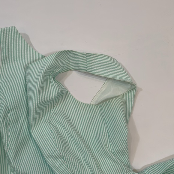 Lauren James Seersucker Dress Aqua Size S Deep V Back Delicate - Picture 14 of 14